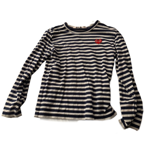 Comme Des Garçons Play Cotton Heart Tee Striped - Picture 1 of 2